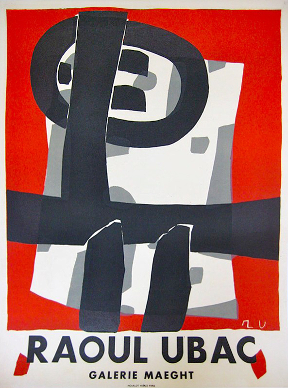 Raoul Ubac poster with abstract shapes in white, red and black