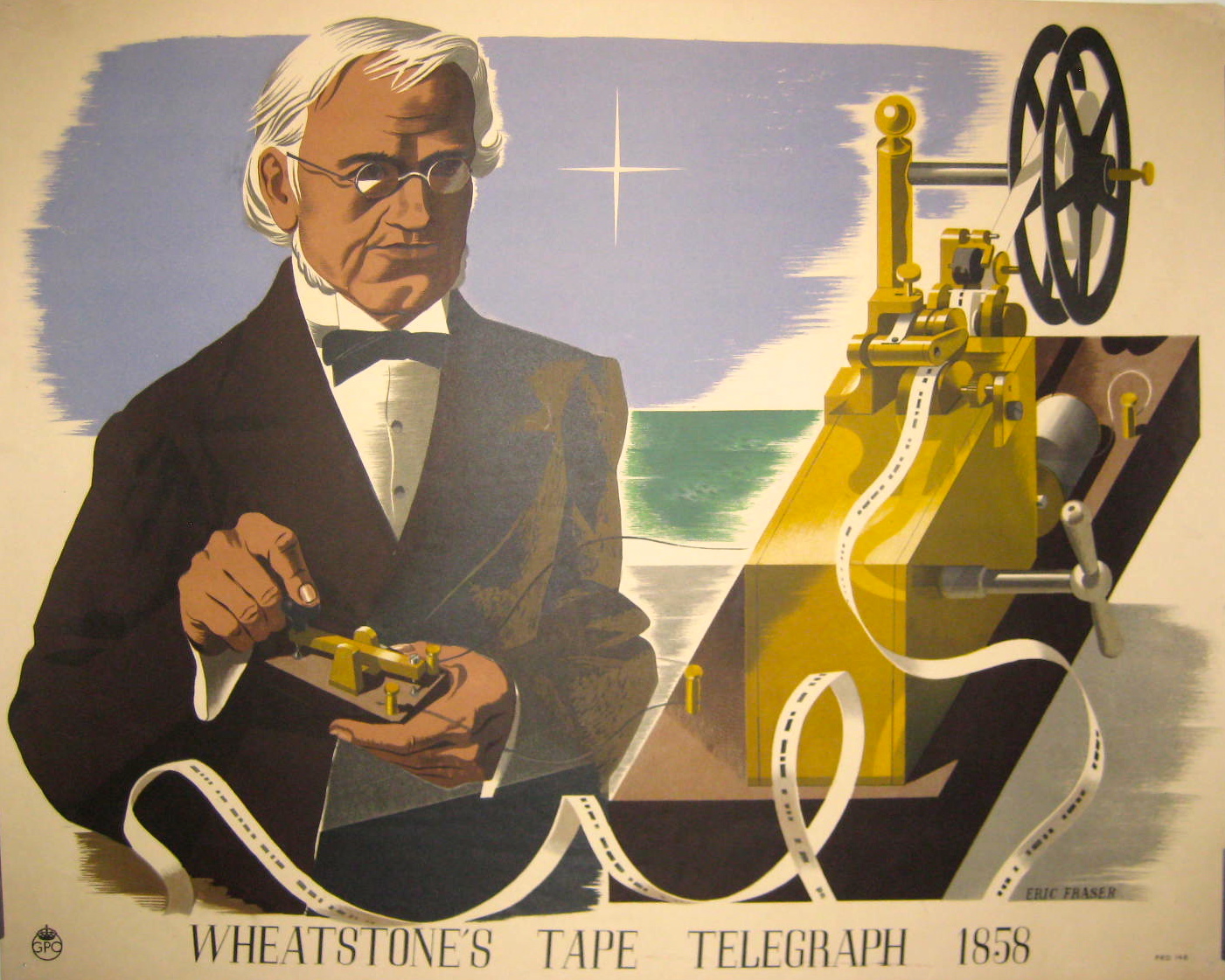 A man with a telegraph machine