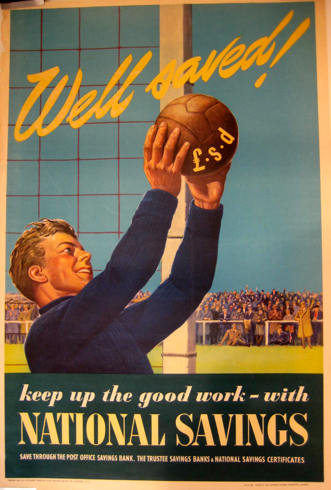 A goalie catching a football