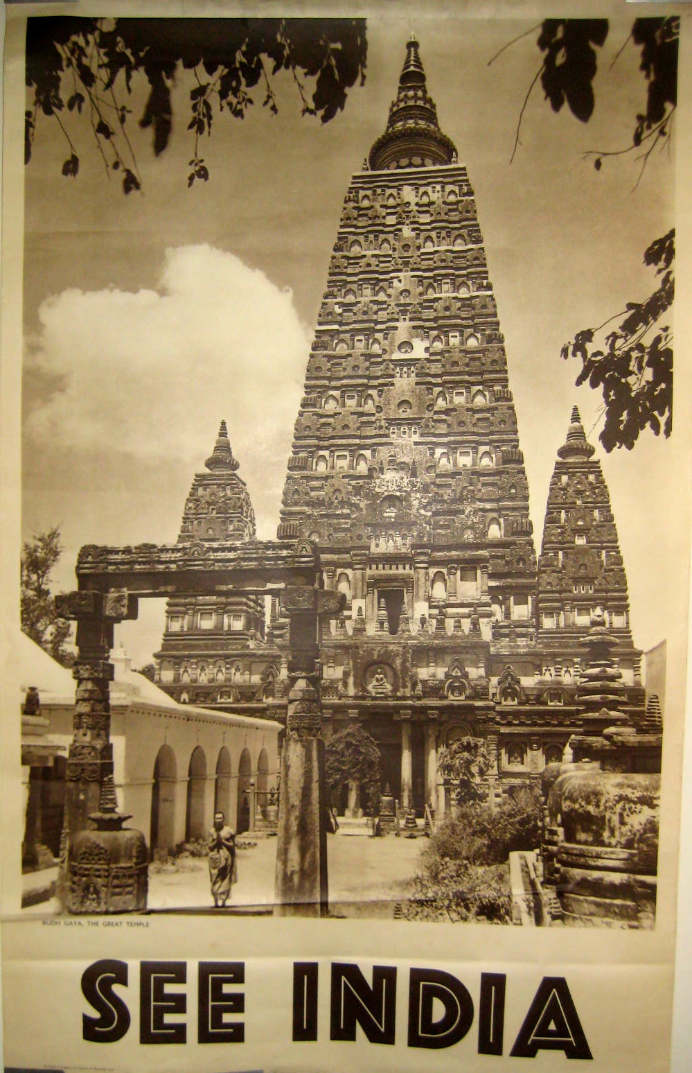 A travel poster showing Indian architecture/ buildings