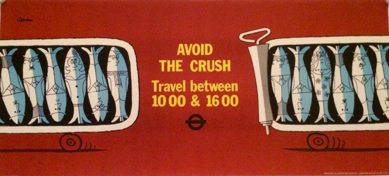 Avoid the Crush london transport poster with people in sardine cans