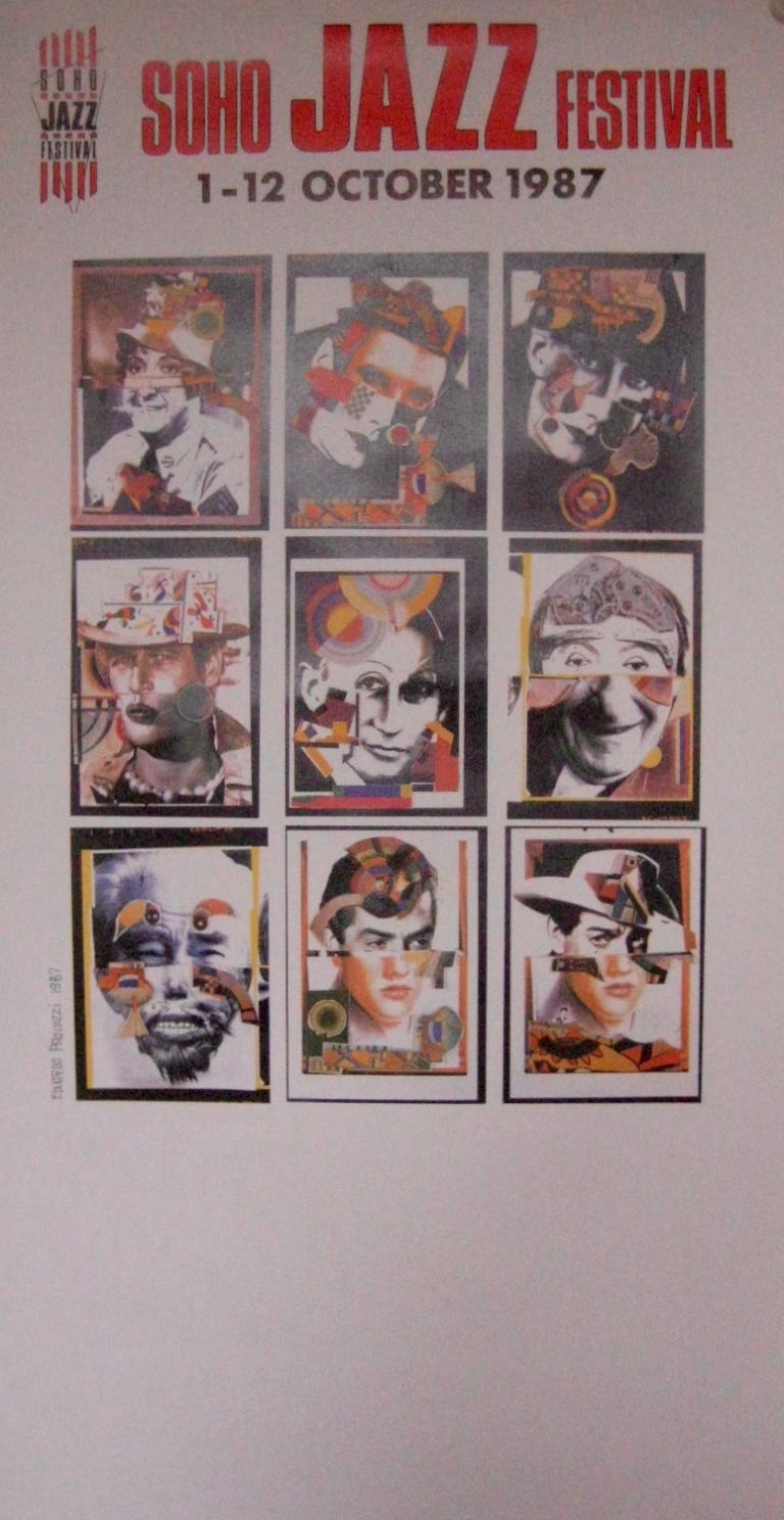 Soho Jazz 1987 poster with a collage of abstract faces