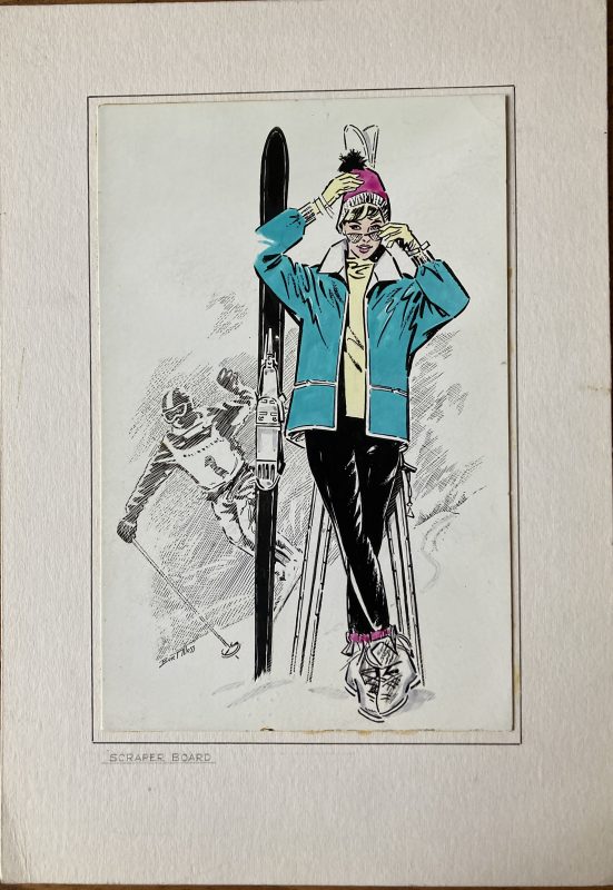 scraper board girl and skiis