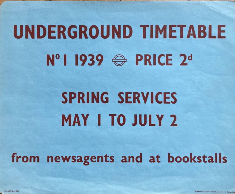 Underground Timetable 1939